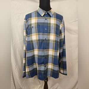 Lake N Trail Blue and Yellow Plaid Button-Up Shirt. TC